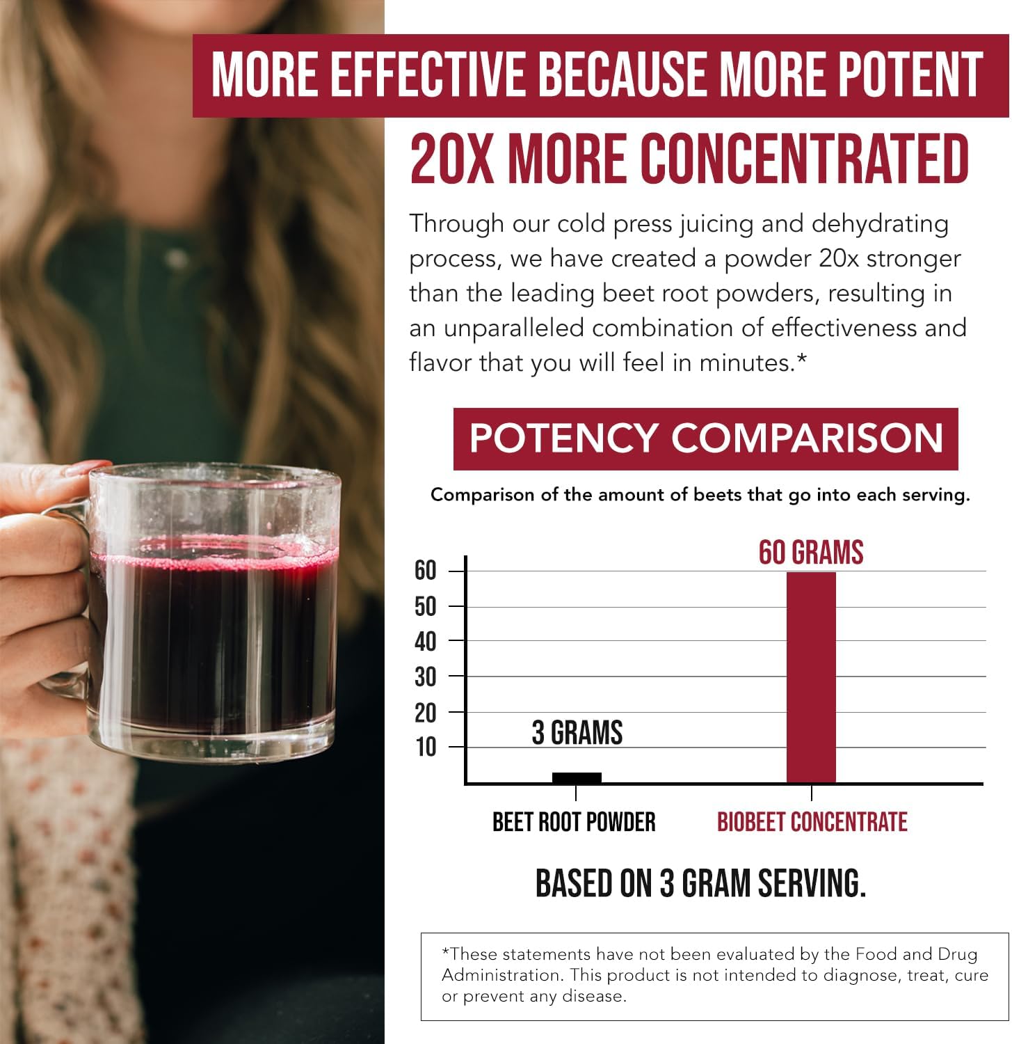 BioBeet® Max Strength Beet Root Juice Powder – 20:1 Concentrate, Each Serving Derived from 60,000 mg Organic Beetroot - Cold-Pressed, USA Grown – Nitric Oxide, Circulation Support – 50 Servings