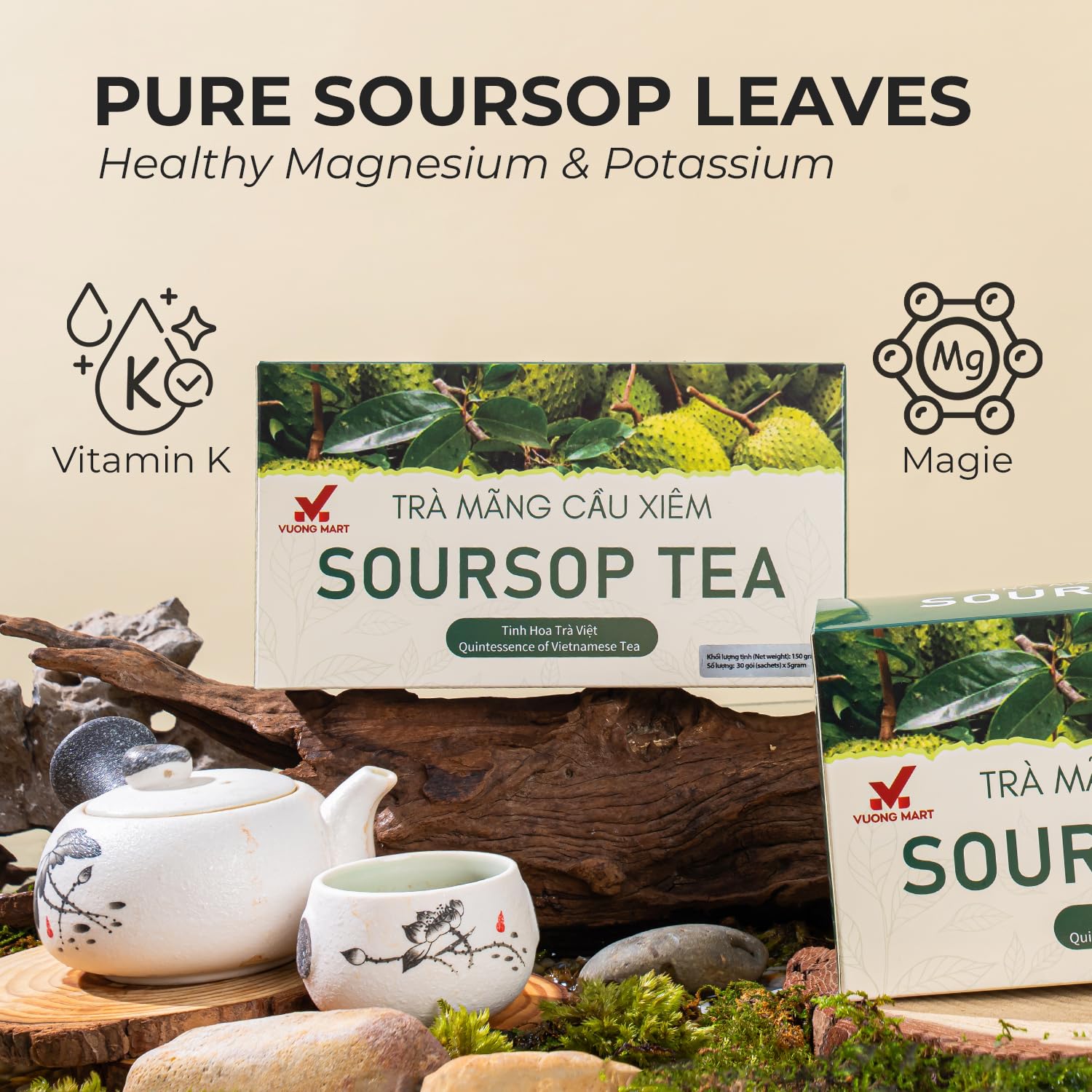 VUONGMART Dried Soursop Leaf Tea, 100% Pure & Hand Pick, Organic Herbal Tea, 30 Count, Gluten Free, Dairy Free, No Sugar Added, Energy Boost & Health Support