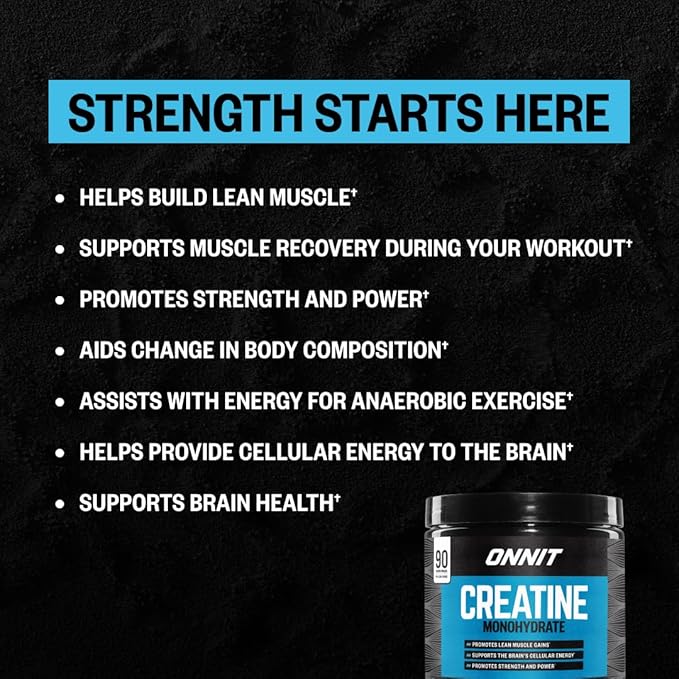 ONNIT Creatine Monohydrate Powder – Unflavored, 90-Serving Value Size – Supports Strength, Lean Muscle, and Brain Energy† – Keto Friendly, No Fillers, 90 Servings, 5.29 oz
