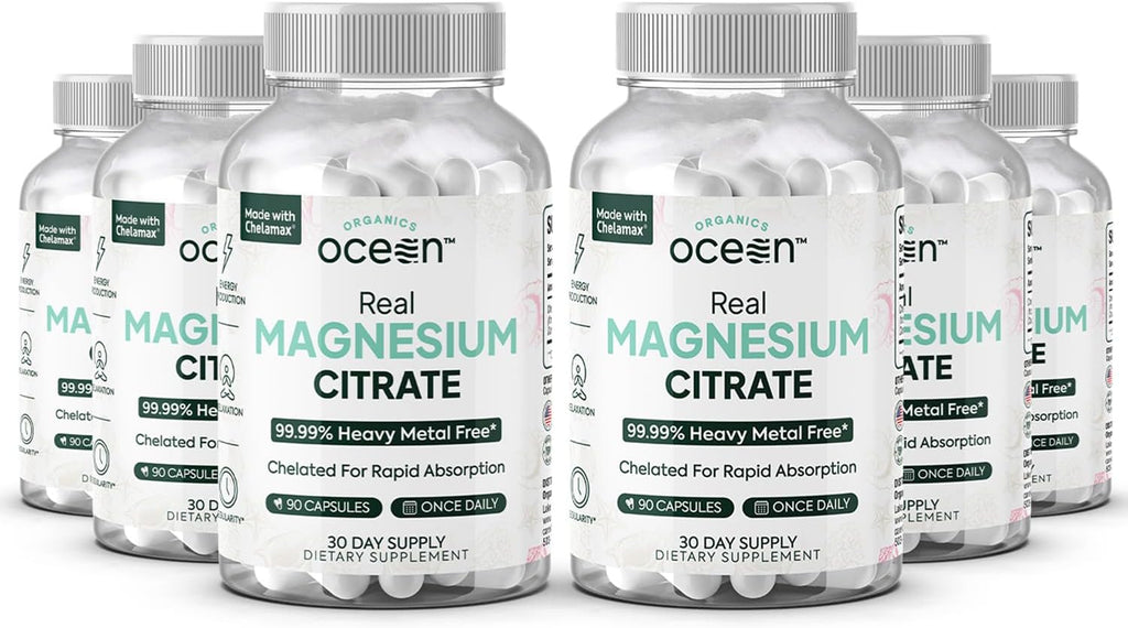 Real Magnesium Citrate - High Absorption Magnesium Supplement - Chelated Magnesium to Support Energy, Relaxation, and Regularity - 6 Pack Bulk Supply