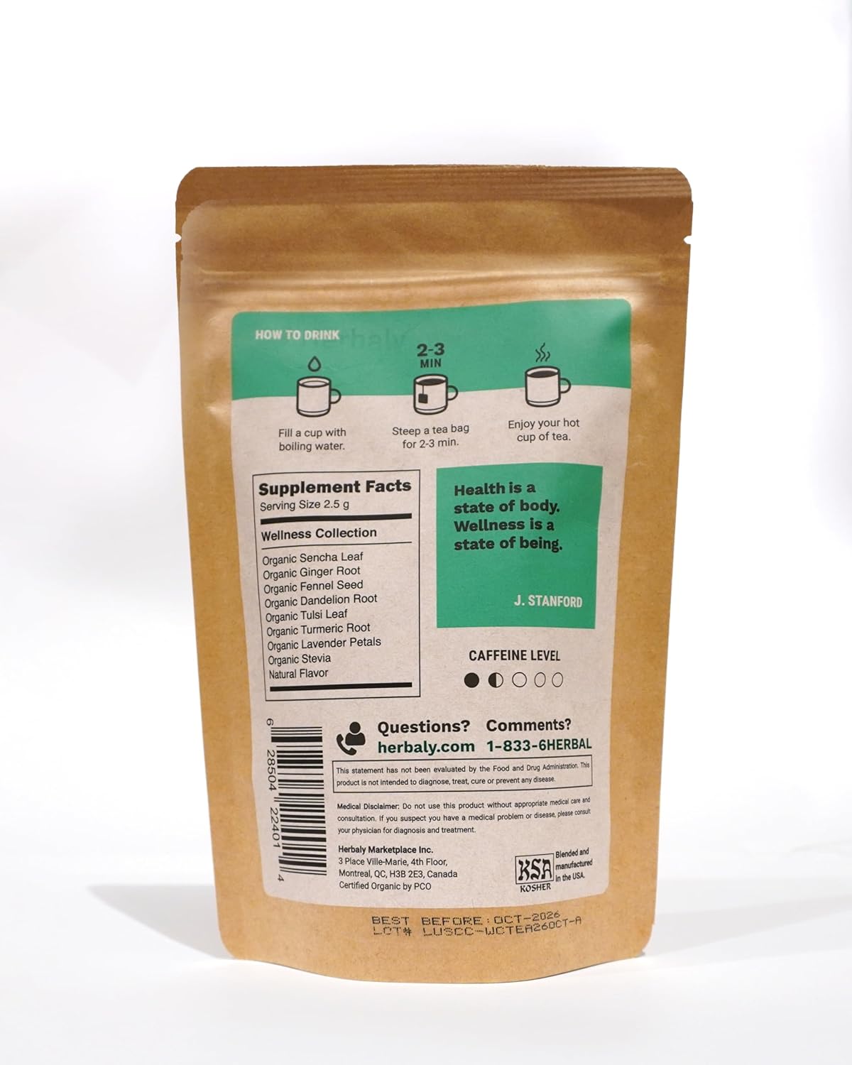 Herbaly Wellness Collection Organic Herbal Ginger Tea, 70 g, 28 Count Bag (Pack of 1)