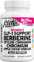 Clean Nutra Women's GLP-1 Support Complex, Berberine with Ceylon Cinnamon, Chromium, Apple Cider Vinegar, 90 Capsules