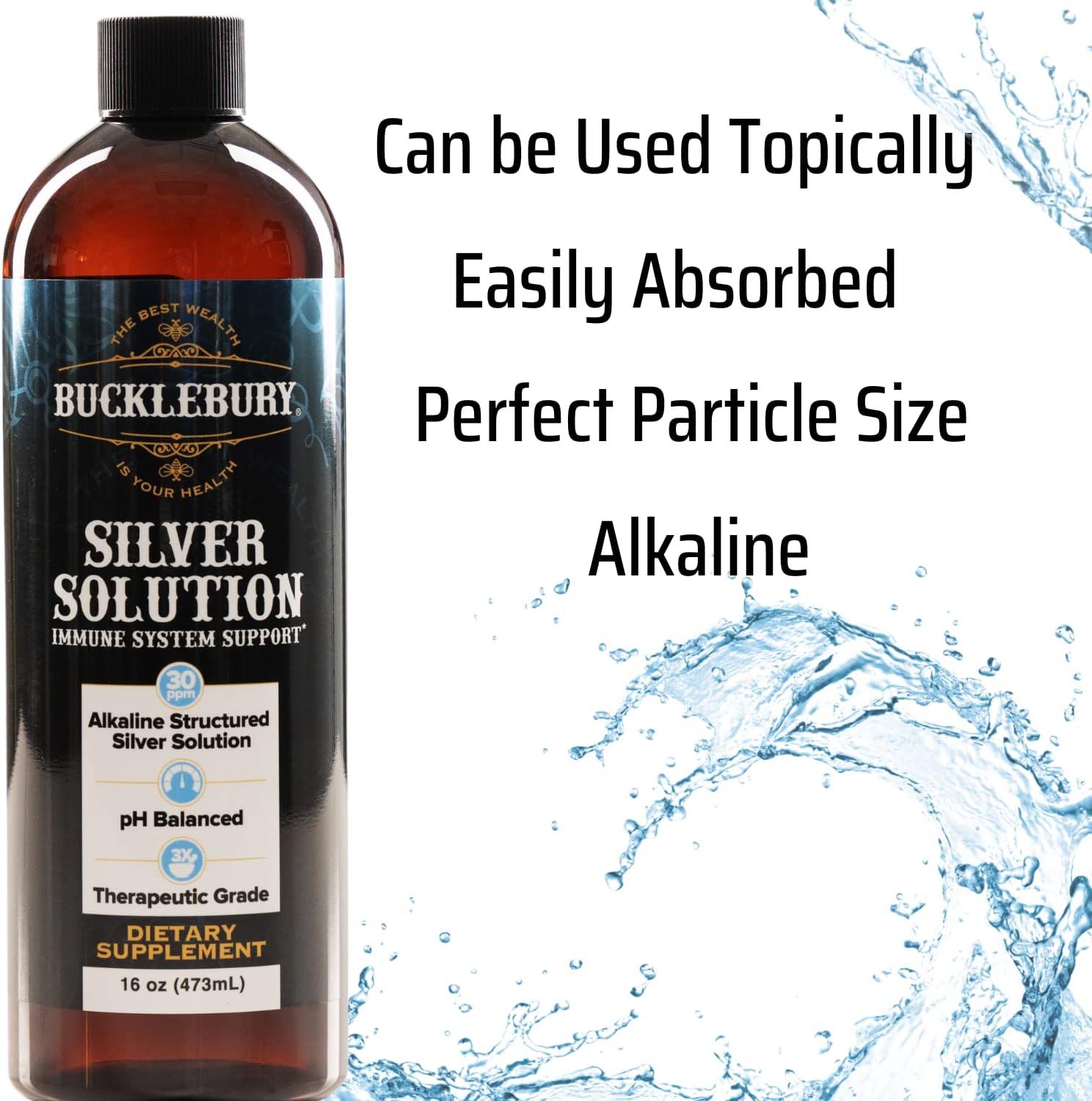 Silver Solution pH Balanced - Alkaline Structured Silver Solution Unflavored Liquid for Daily Immune Support - 30ppm Gluten Free - 16 oz