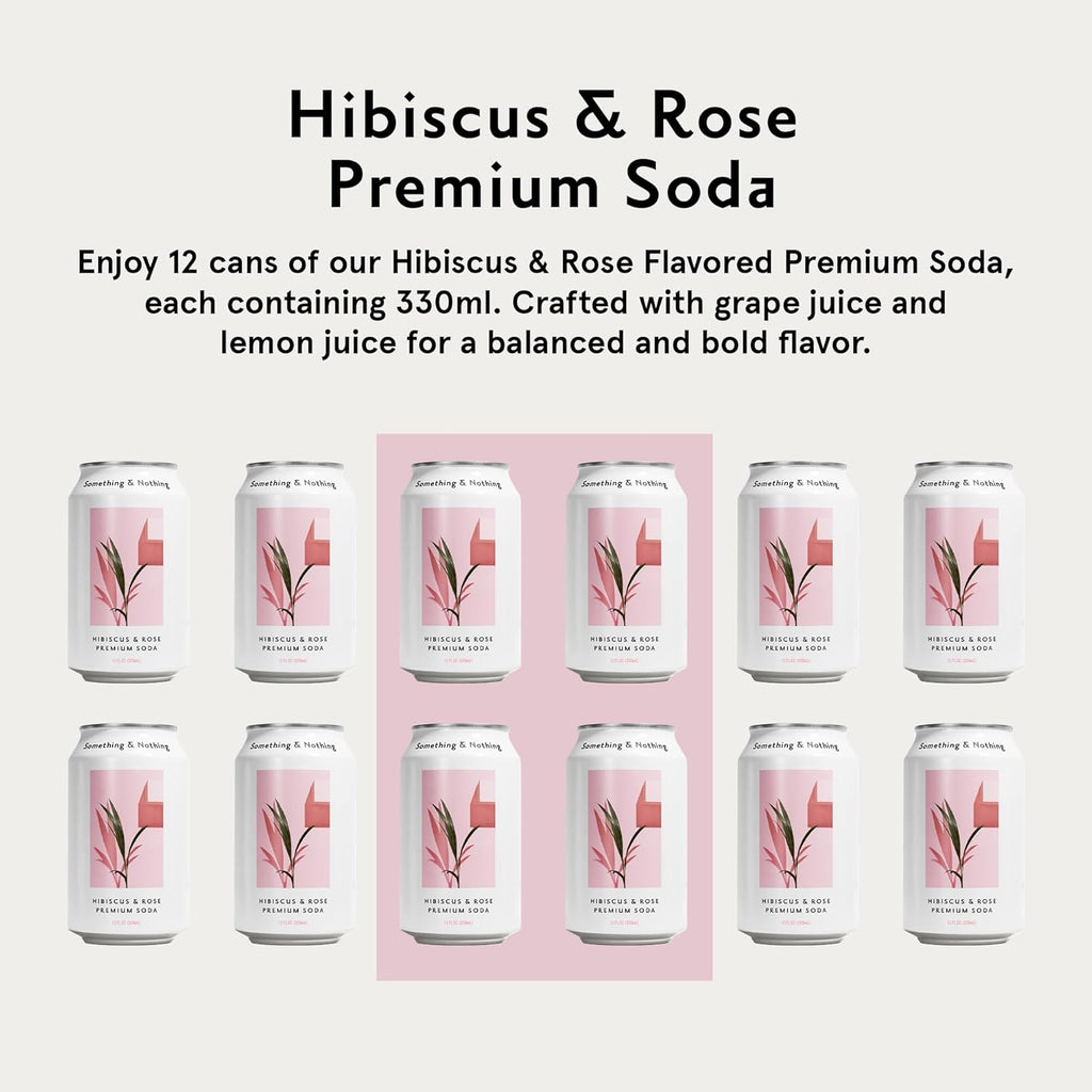 Something & Nothing Hibiscus & Rose Flavoured Sparkling Water | Lightly Carbonated, Full Flavoured with Added Grape & Lemon Juice | Vegan & Low Calorie Soda | 12 Fl Oz Cans (Pack of 12)