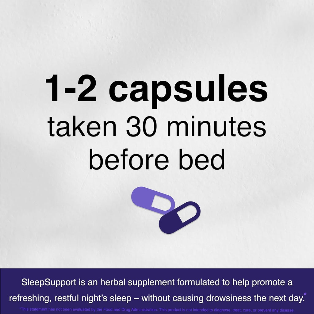 SleepSupport - Natural Sleep Aid for Adults to Help Promote Calm and Relaxation - Organic Sleep Supplement with Ashwagandha, Valerian Root, Magnesium, Melatonin, Glycine, L-Tryptophan - 60 Capsules