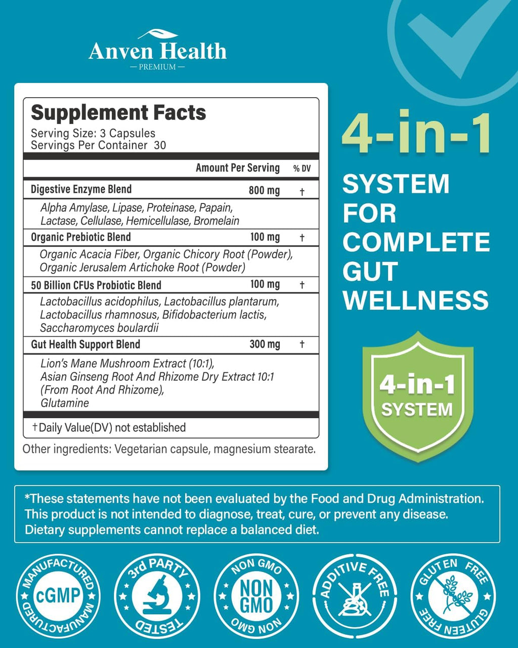 800mg Digestive Enzymes for Men and Women with Probiotics & Organic Prebiotics, 8 Key Enzymes, Protease, Amylase & Lipase for Bloating, Gas Relief, Non-GMO | 90 Capsules