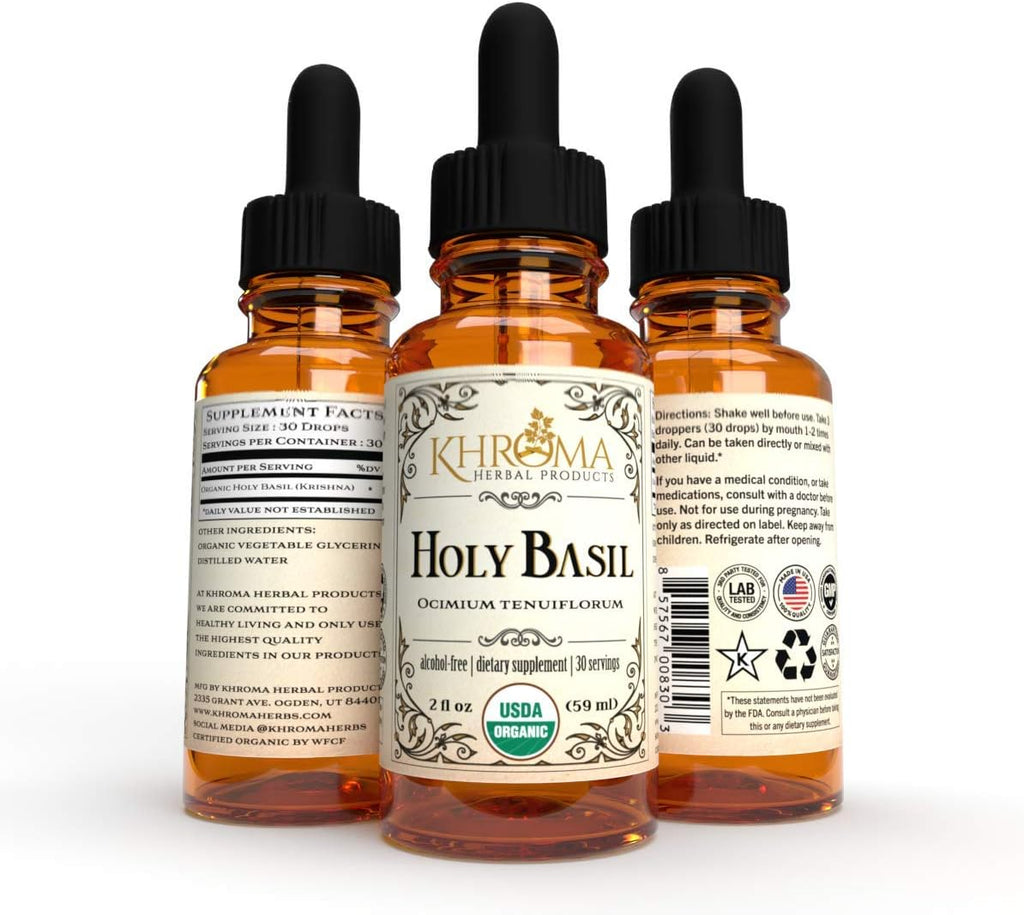 Organic Holy Basil - 2 oz Liquid Dietary Supplement - 30 Maximum Strength Servings