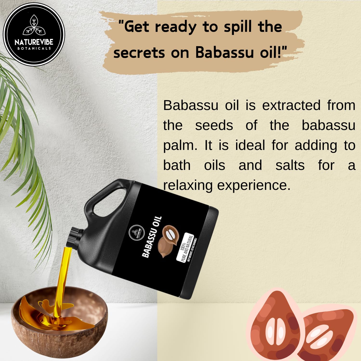 Naturevibe Botanicals Babassu Oil 32 Ounces | 100% Pure and Natural | Great for Skin Care and Hair Care
