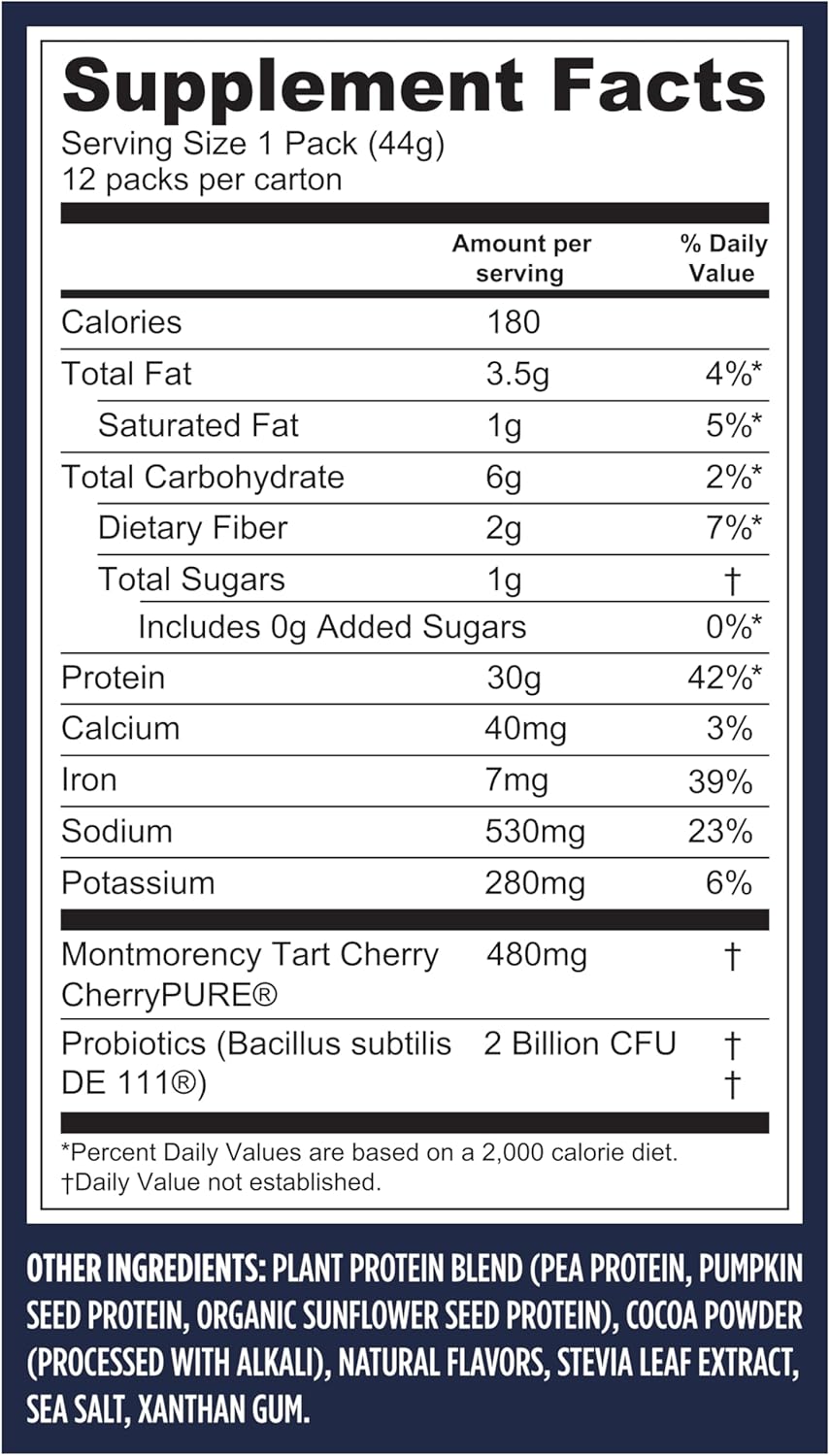 Vega Protein + Recovery - 30g Plant-Based Protein per Serving, Chocolate, 12 x 1.6oz Sachets, 5g BCAAs, Probiotics, NSF Certified, for Shakes & Smoothies, (Packaging May Vary)