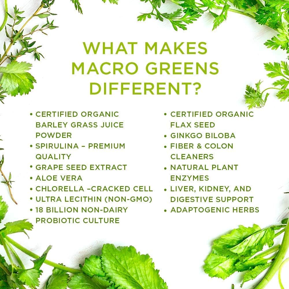 MacroLife Naturals Macro Greens Powder 38 Superfood Probiotic Antioxidant Enzyme & Herbal Supplement Immunity Energy Cleanse - Non-GMO Vegan Gluten-Free Dairy-Free - 60 Servings