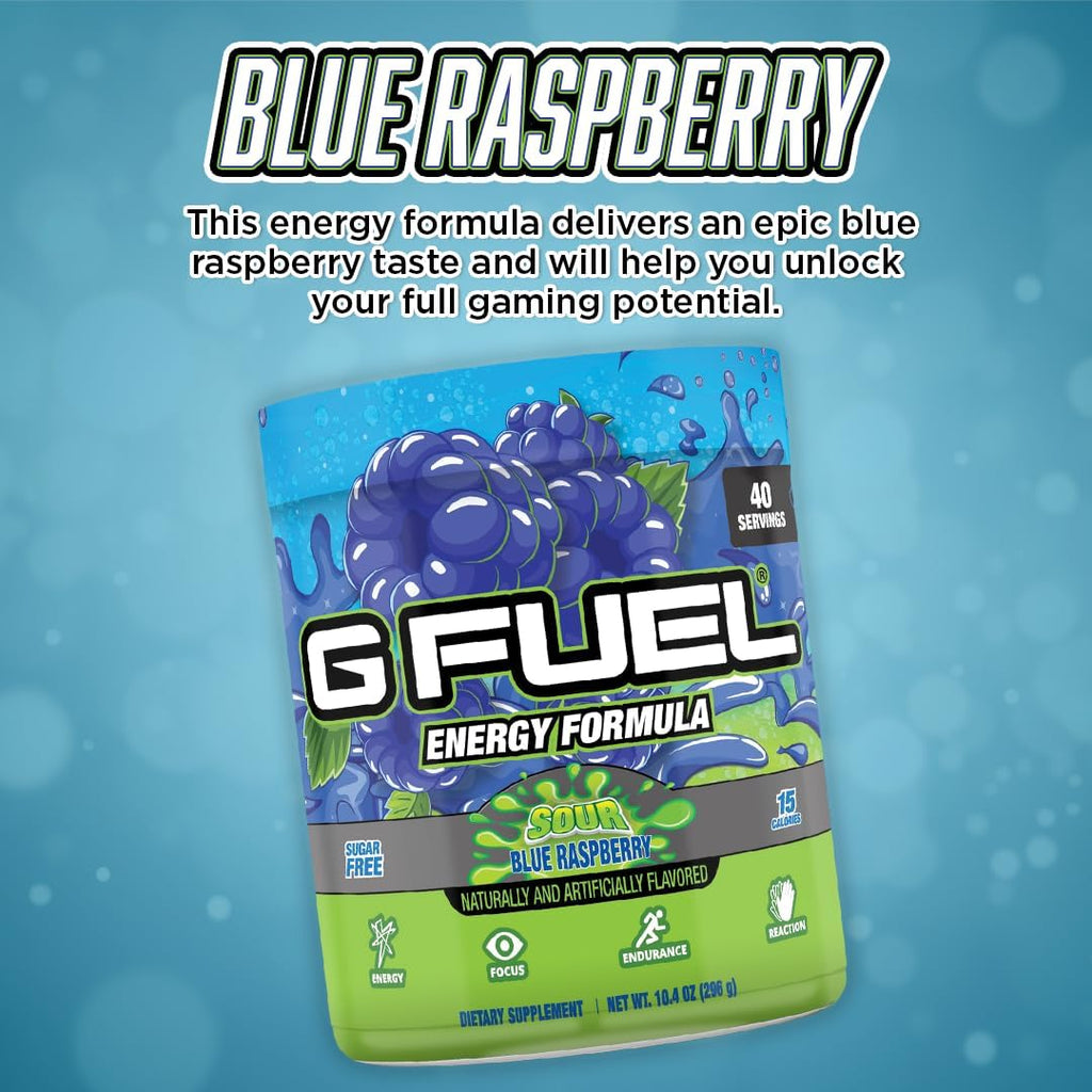G Fuel Chug Rug Energy Drink Powder, Pre Workout Caffeine Mix for Gaming, Sugar Free Focus Amino, Vitamin + Antioxidants, 10.44oz (Sour Blue Raspberry, 40 Servings)