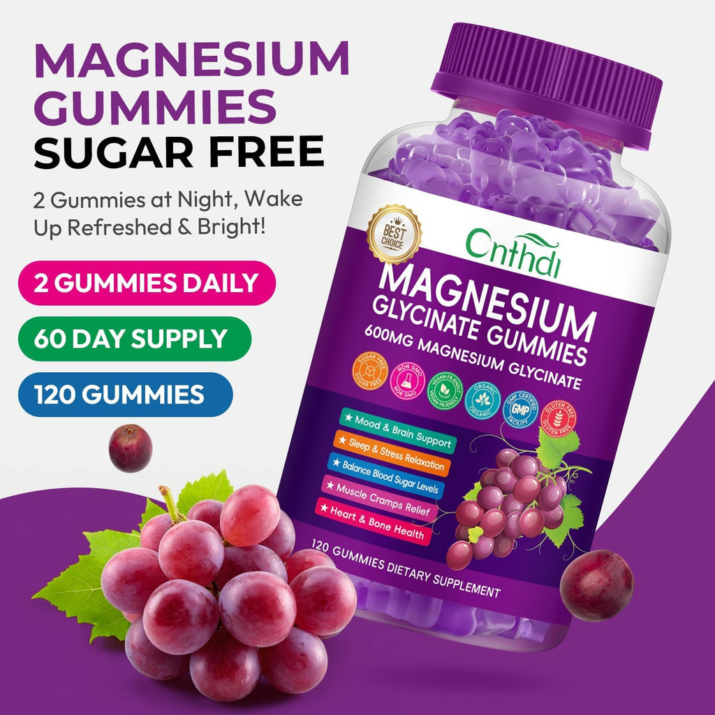 Magnesium Glycinate Gummies 600mg, Sugar Free Chewable Magnesium Gummies for Men & Women, Supports Evening Routine & Inner Balance, No Melatonin, Gluten Free, Non GMO, Vegan, 60 Days Supply