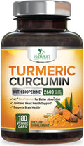 Turmeric Curcumin Supplement with BioPerine 95% Curcuminoids 2600mg with Black Pepper for Best Absorption, Bottled in USA, Best Natural Vegan Joint Support, Nature's Non-GMO Tumeric - 180 Capsules