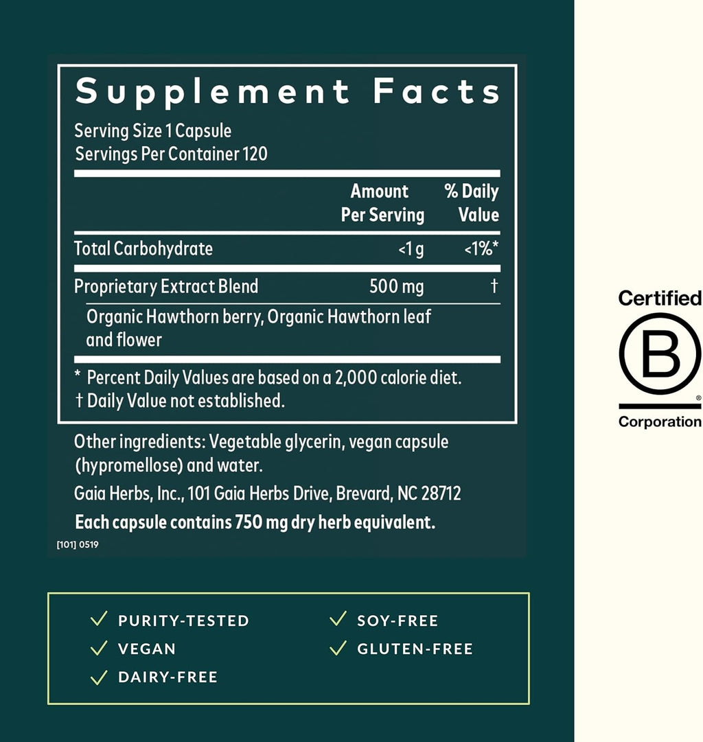 Gaia Herbs Hawthorn Supreme - Hawthorn Berry Supplement - with Herbs Traditionally Used to Support Heart Health* - 120 Vegan Liquid Phyto-Capsules (60-Day Supply)