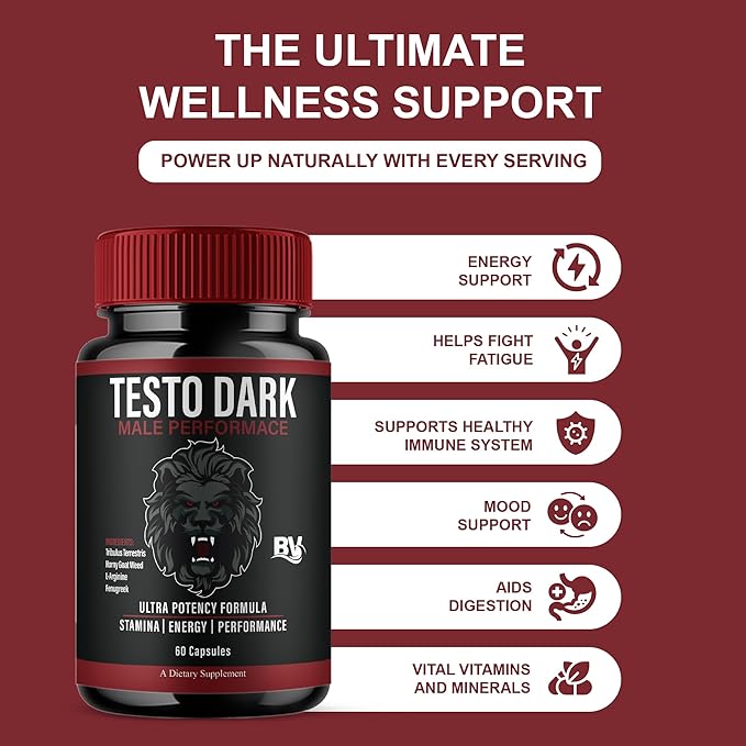 BLUE VIBE TestoDark Premium Wellness & Advanced Health Management Supplement Pills, TestoDark Maximum Strength Daily Health & Overall Wellness Formula Supplement Tablets (2 Pack - 120 Capsules)