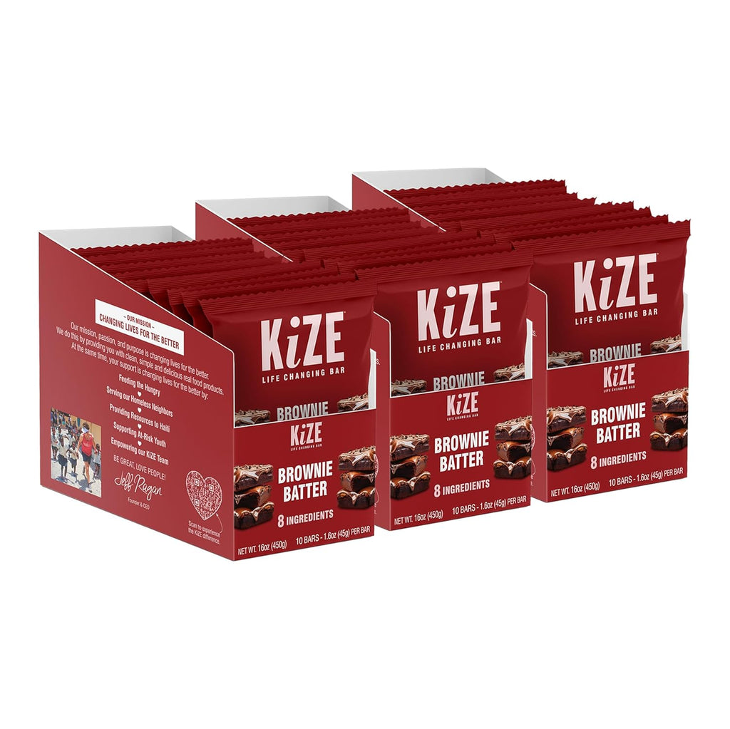 KiZE Energy Bars - Brownie Batter - 30-Count - Almond-Butter-Based, Gluten Free, Dairy Free, Non-GMO, and High Protein Meal Replacement Energy Bars, Clean and Simple Food Ingredients - 10g High Protein Snacks (30 Count)