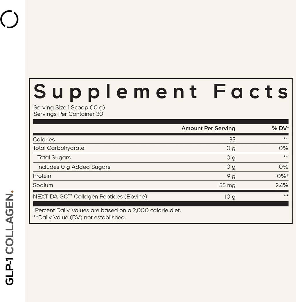 Codeage GLP-1 Collagen Powder Supplement - Nextida GC Collagen Peptides - GLP 1 Support - Hydrolyzed, Grass-Fed, Type I & III, Unflavored - Non-GMO, Gluten-Free, Dairy-Free - 10.58 Oz