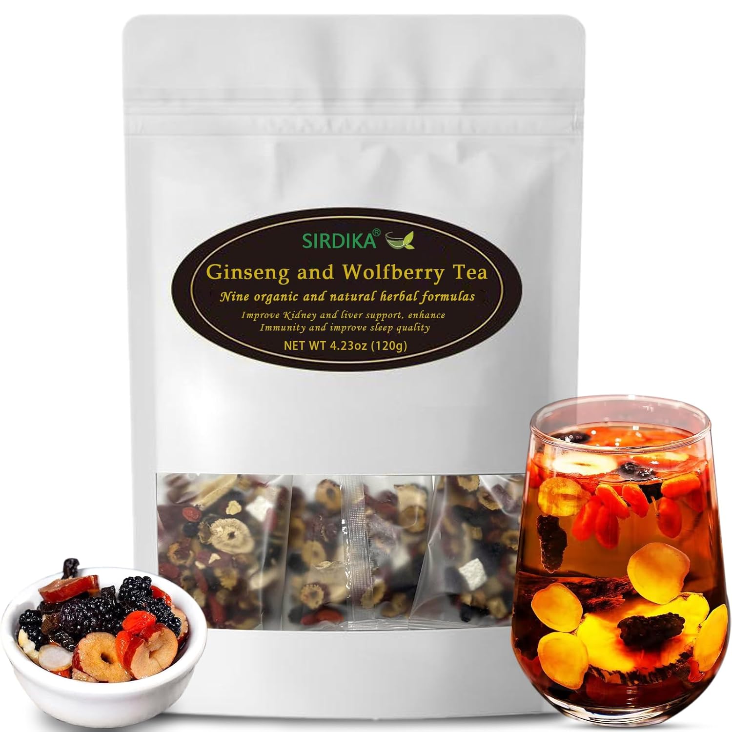 Kidney Tea - Ginseng and Wolfberry Tea, Ginseng Nine Treasure Tea, Men's Health Tea Herbal 9 Precious Ingredients Formula, Natural Organic Kidney Cleanse Detox Tea for Women & Men (1Bag(12pcs))