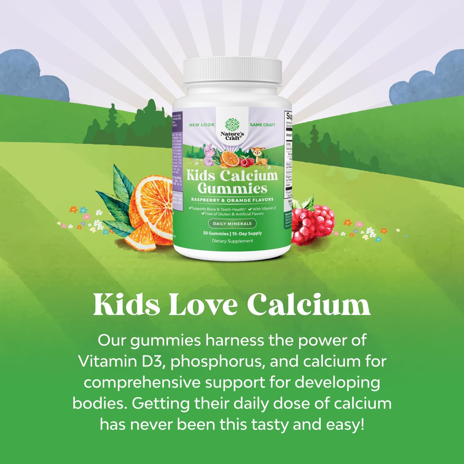 Natures Craft Tasty Kids Calcium Gummies - Vitamin D & Calcium Gummies for Children - Vitamin with & D for Muscle Bone Development Gelatin-Free Kosher Childrens 30ct (1 Pack)
