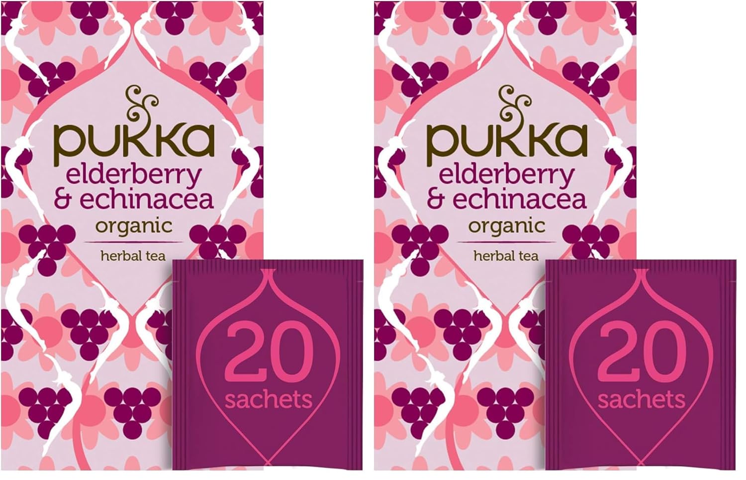 Pukka Elderberry & Echinacea Organic Herbal Tea, Perfect for Wellness Support, Caffeine Free, 20 Total Tea Bags (Pack of 2)