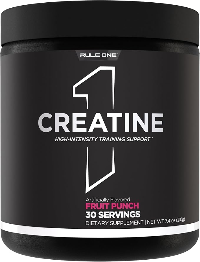 Rule 1 Creatine Powder – Pure Micronized Creatine Monohydrate for High-Intensity Exercise and Lean Body Mass Support, Flavored and Unflavored (30 Servings, Fruit Punch)