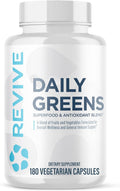 Revive MD Daily Greens Supplement for Men & Women - Superfood & Antioxidant Blend with Digestive Enzymes, Prebiotics & Probiotics for Immune Support, Digestive & Gut Health - 180 Capsules