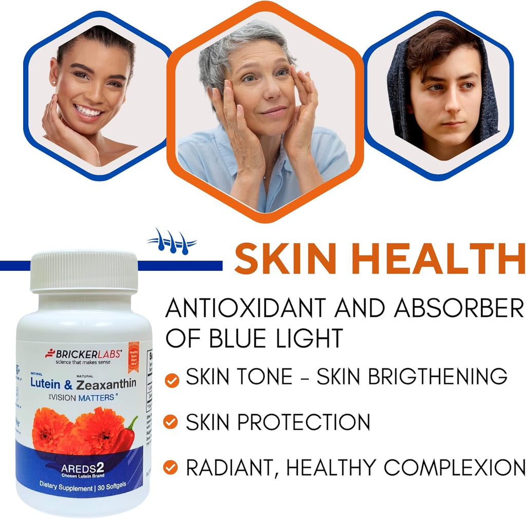 Natural Lutein + Zeaxanthin Eye Supplement – Supports Eye, Brain, and Skin Health with Macular Carotenoids, Superior Bioavailability, AREDS2 Chosen Lutein Source – 60 Soft Gels