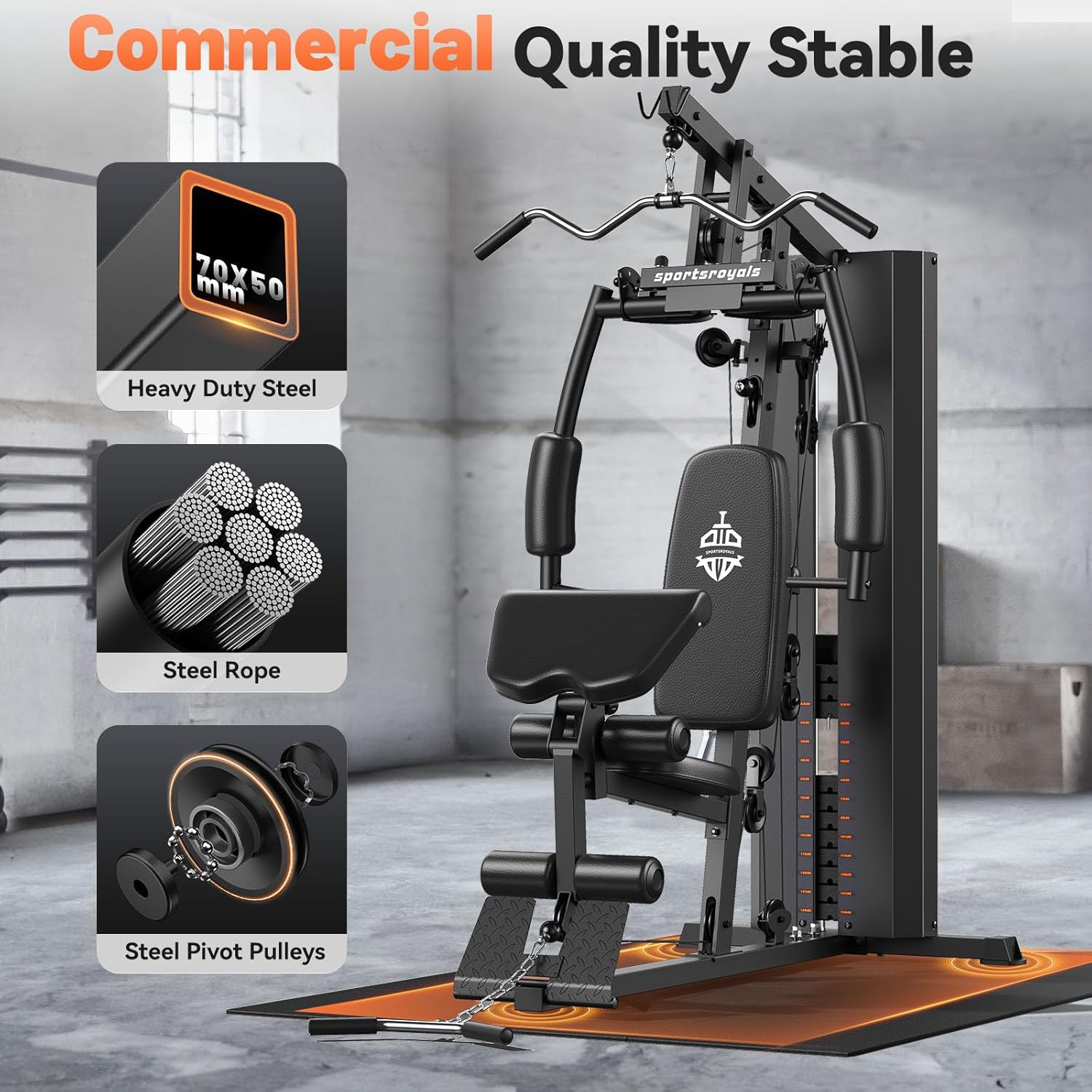 Sportsroyals Home Gym Equipment, 154LBS Weight Stack, Full Body Workout Machine with Pulley System for Strength Training
