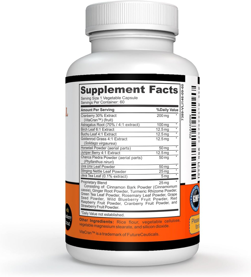 Kidney Cleanse Supplement – Advanced Herbal Formula with Cranberry Extract for Kidney Support, Urinary Tract Health & Fluid Balance – 60 Vegetarian Capsules