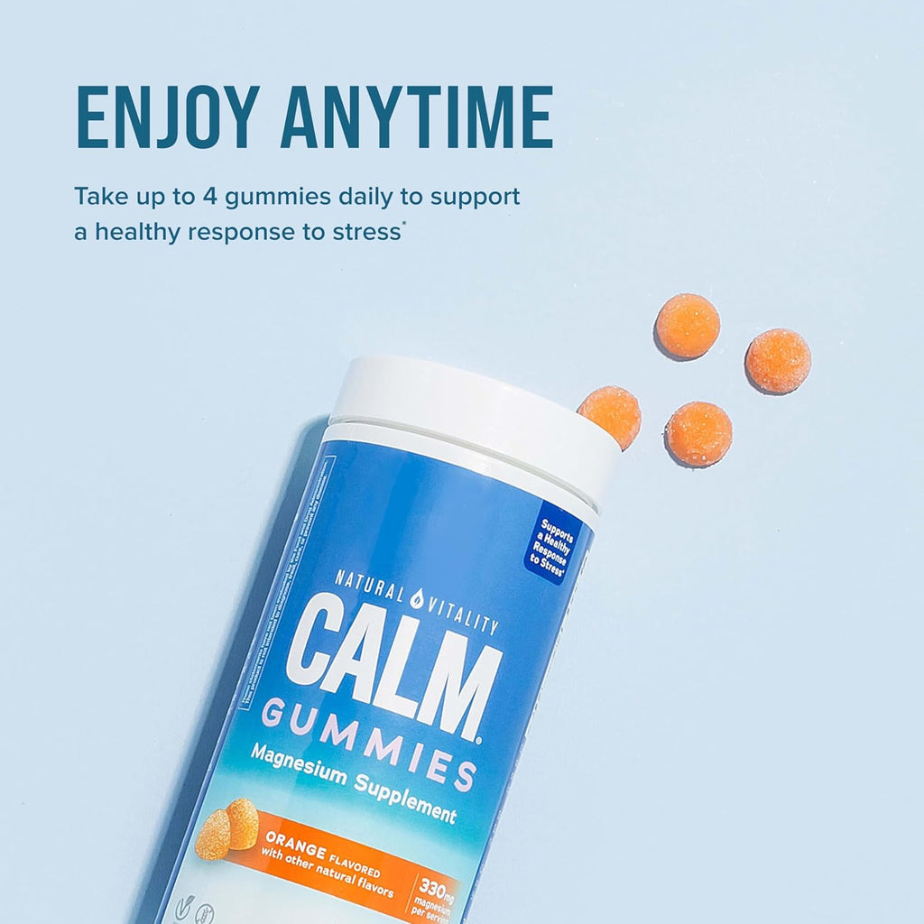 Natural Vitality Calm, Magnesium Citrate Supplement, Stress Relief Gummies, Supports a Healthy Response to Stress, Gluten Free, Vegan, Orange, 240 Gummies