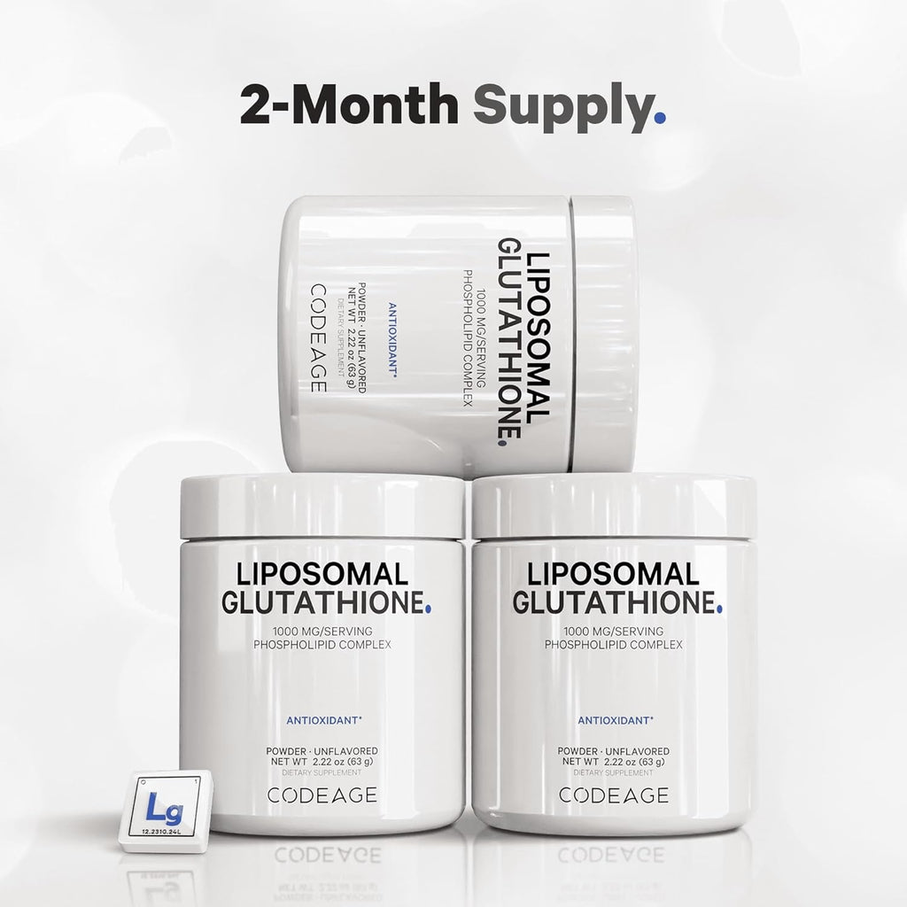 Codeage Liposomal Glutathione Powder - 1,000 mg L-Glutathione per Serving, Liposomal Delivery - 2-Month Supply - Vegan Reduced L-Glutathione - Unflavored - Phospholipid - Non-GMO Gluten-Free - 2.22 Oz