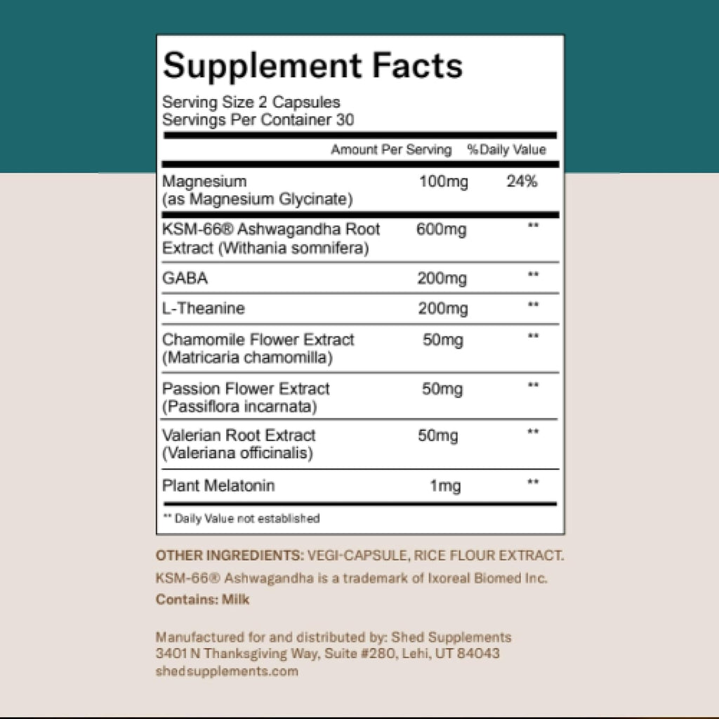 SHED Drift Natural Sleep Aid with Plant-Based Melatonin, KSM-66 Ashwagandha, GABA, Magnesium & Herbs – Supports Relaxation, Sleep Quality & Circadian Rhythm – 60 Capsules