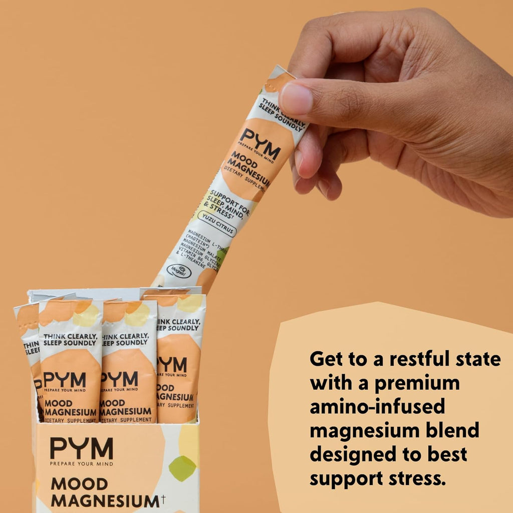PYM Mood Magnesium Powder Packets (10-Servings) Magnesium Glycinate, L-Threonate & Malate Powder | Aid & Mood Support Supplement for Stress