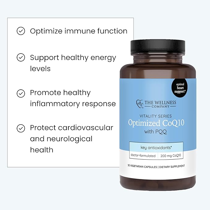 The Wellness Company Optimized CoQ10 + PQQ | Cellular Defense, Heart Health & Mitochonrial Support | 30ct (1 Month Supply)