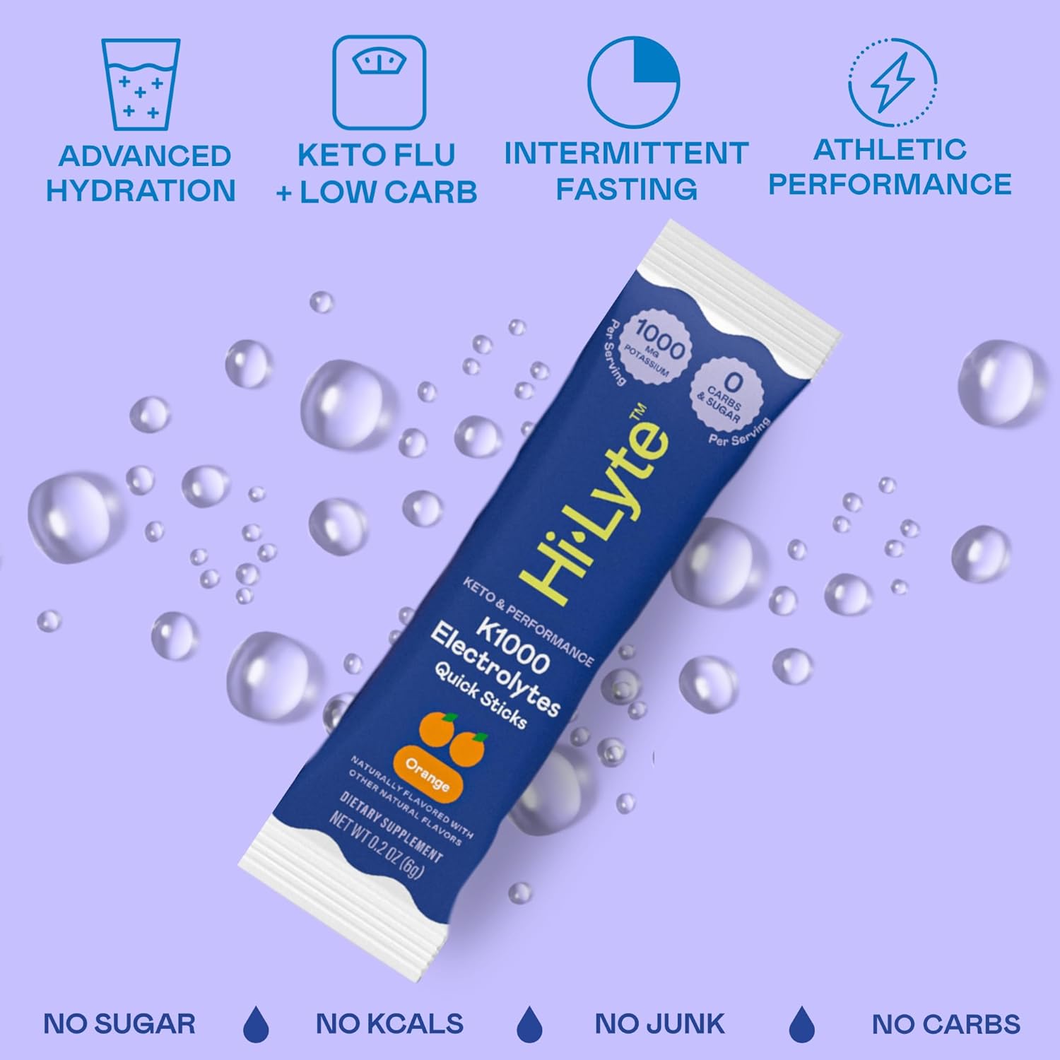 Hi-Lyte K1000 Electrolytes Quick Sticks Orange Keto & Performance, 30 Servings