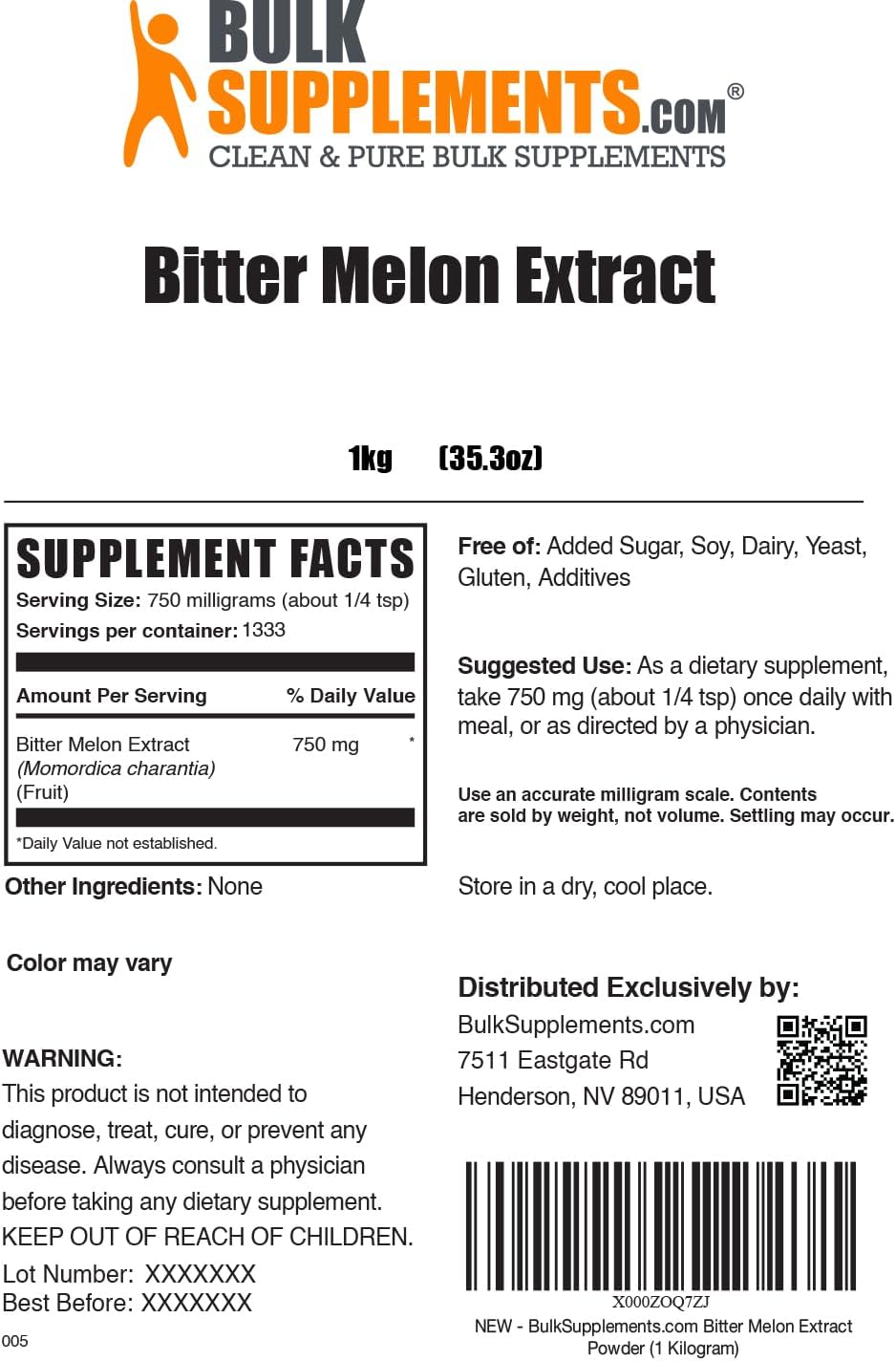BulkSupplements.com Bitter Melon Extract Powder - Bitter Melon Supplement, Bitter Gourd Extract - Herbal Supplement, Gluten Free, 750mg per Serving, 1kg (2.2 lbs) (Pack of 1)