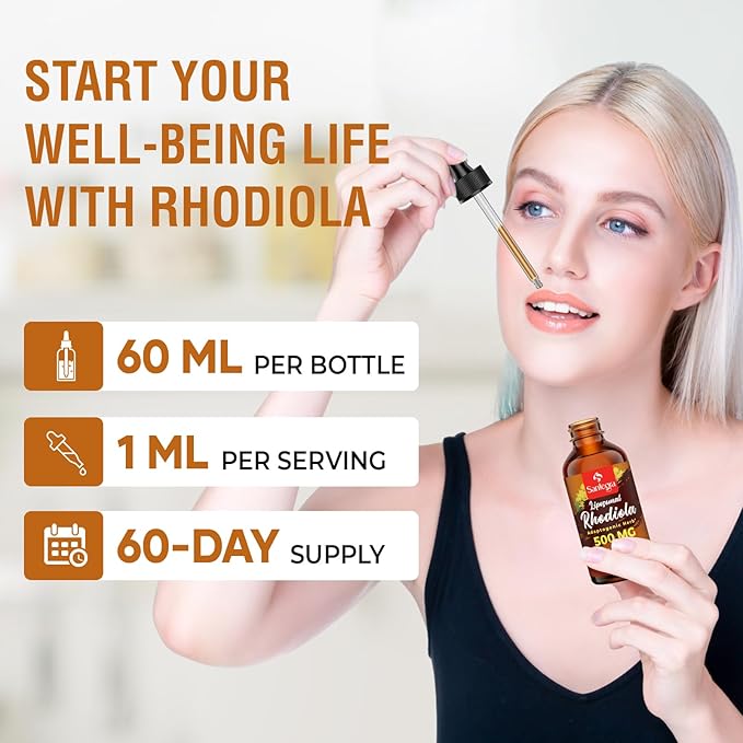 57,000 MG Liposomal Active Rhodiola Rosea Supplement with Ashwagandha, Liquid for High Absorption, Rhodiola Rosea Root Extract Tincture for Energy, Stress, Mood, Vegan, Sugar & Gluten-Free, 120 ml