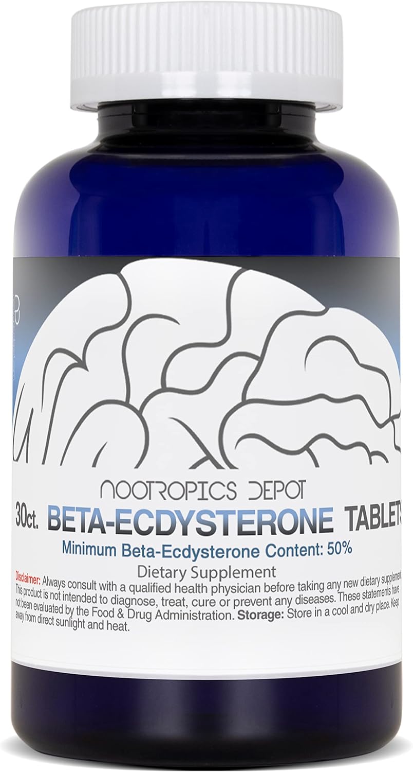 Nootropics Depot Beta Ecdysterone/20-Hydroxyecdysone 50% Tablets | 500mg | Cyanotis Arachnoidea Extract | Phytoecdysteroid | 30 Count