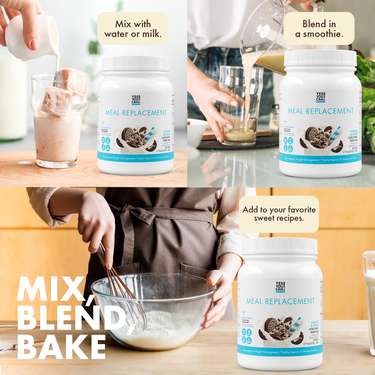 Yes You Can! Complete Meal Replacement - 15 Servings, 20g of Protein, 0g Added Sugars, 21 Vitamins and Minerals - All-in-One Nutritious Meal Replacement Shake (Cookies & Cream)