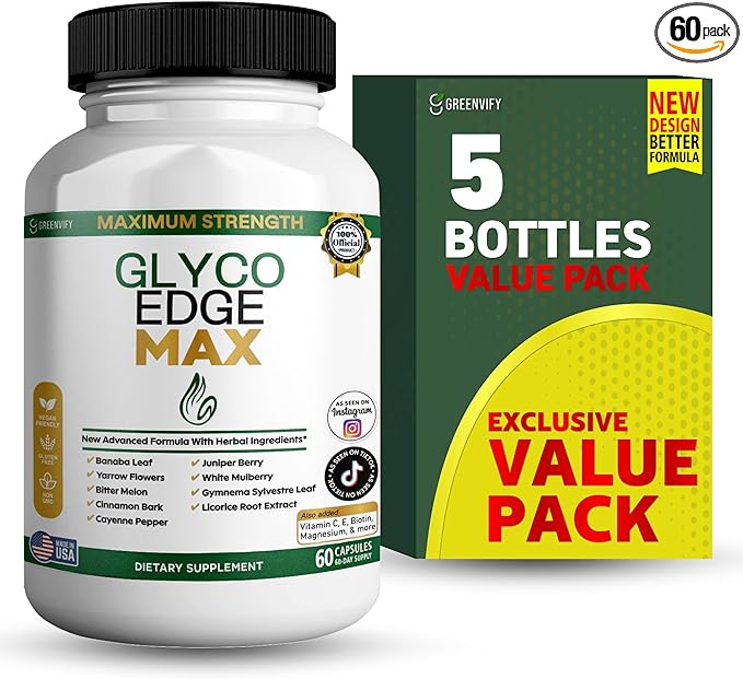 GLYCO Edge MAX Maximum Strength Supplement, 60 Veggie Capsules, with Banaba Leaf, Bitter Melon, Gymnema Sylvestre, Vitamins and Minerals (5)