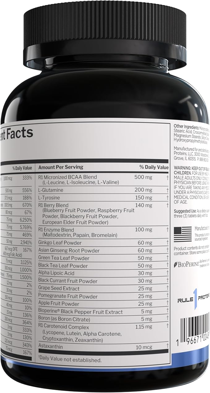 Rule1 Men's Multi - Men's Daily Vitamins, Essential Minerals, Superfoods, Digestive Enzymes, Amino Acids, & Antioxidants for Active Lifestyles and Wellness Support (90 Tablets, 30 Day Supply)