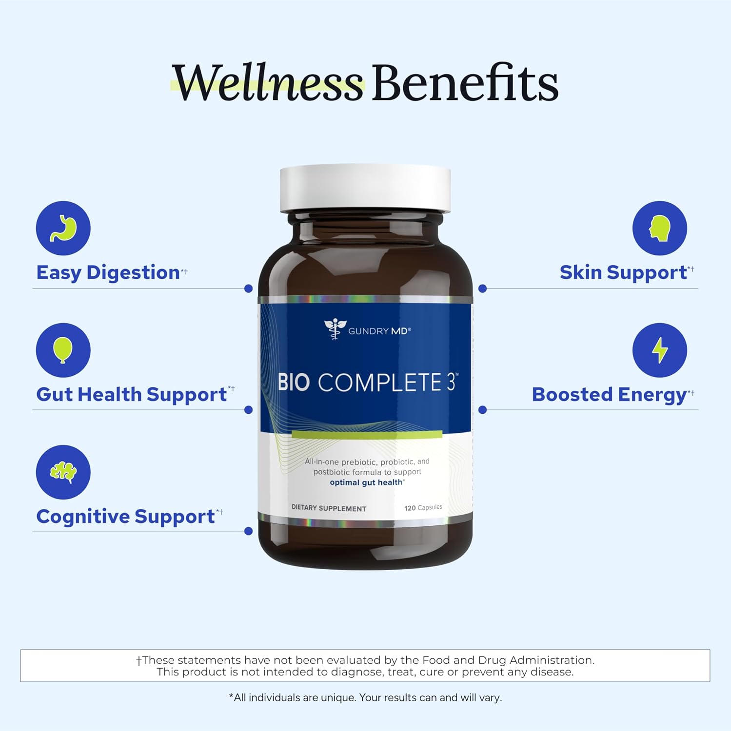 Gundry MD® Bio Complete 3, 3-in-1 Probiotics for Gut Health, Probiotic Supplements for Digestion, Supplement Supporting Bloating, Gas, Food Cravings, Energy Levels, Skin, and Focus, 30 Day Supply