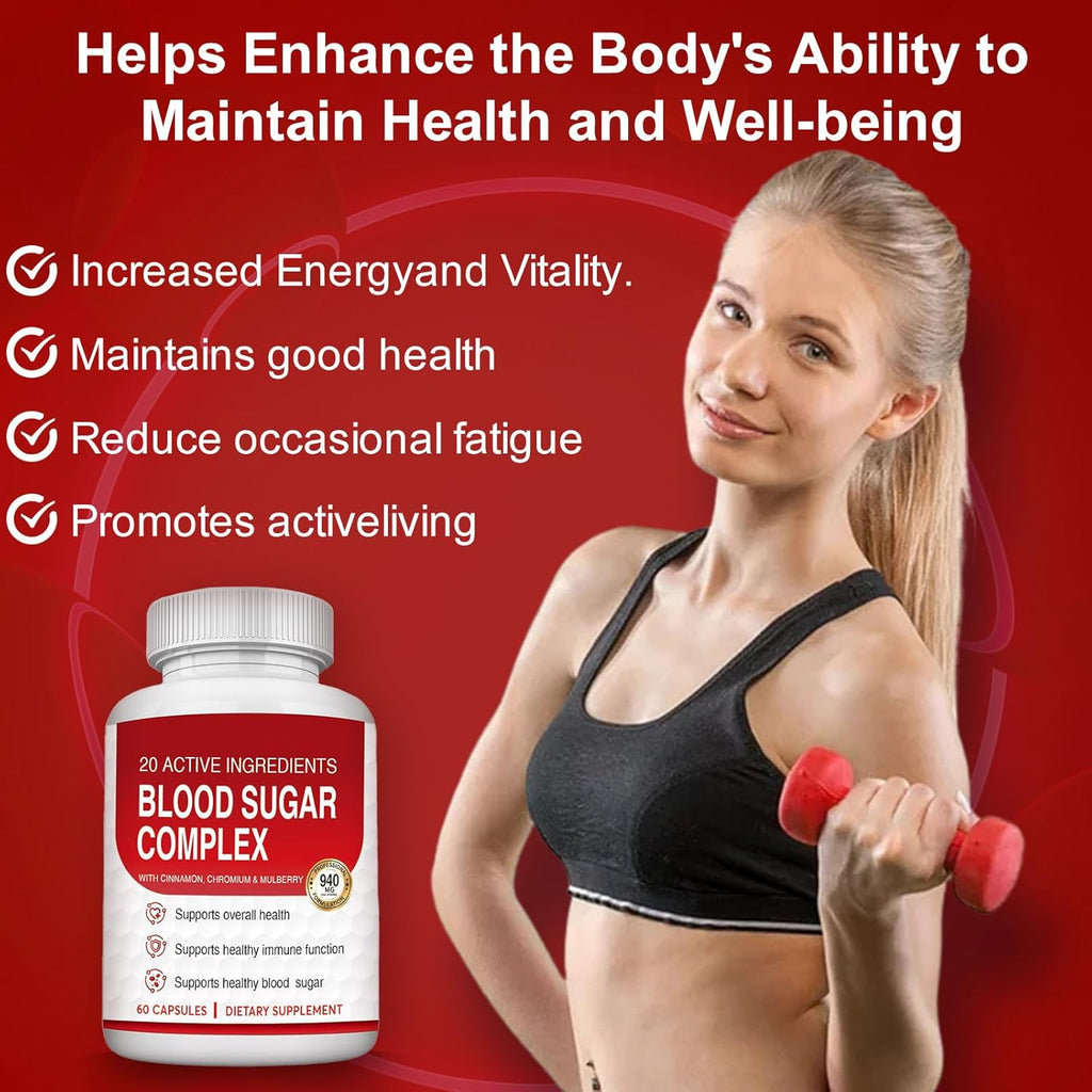 Blood Sugar Complex Supplement - Helps Maintain Normal Blood Sugar Levels - Natural Formula with Bitter Melon, Mulberry Leaf, Cinnamon, Non-GMO - 60 Capsules(1pc)