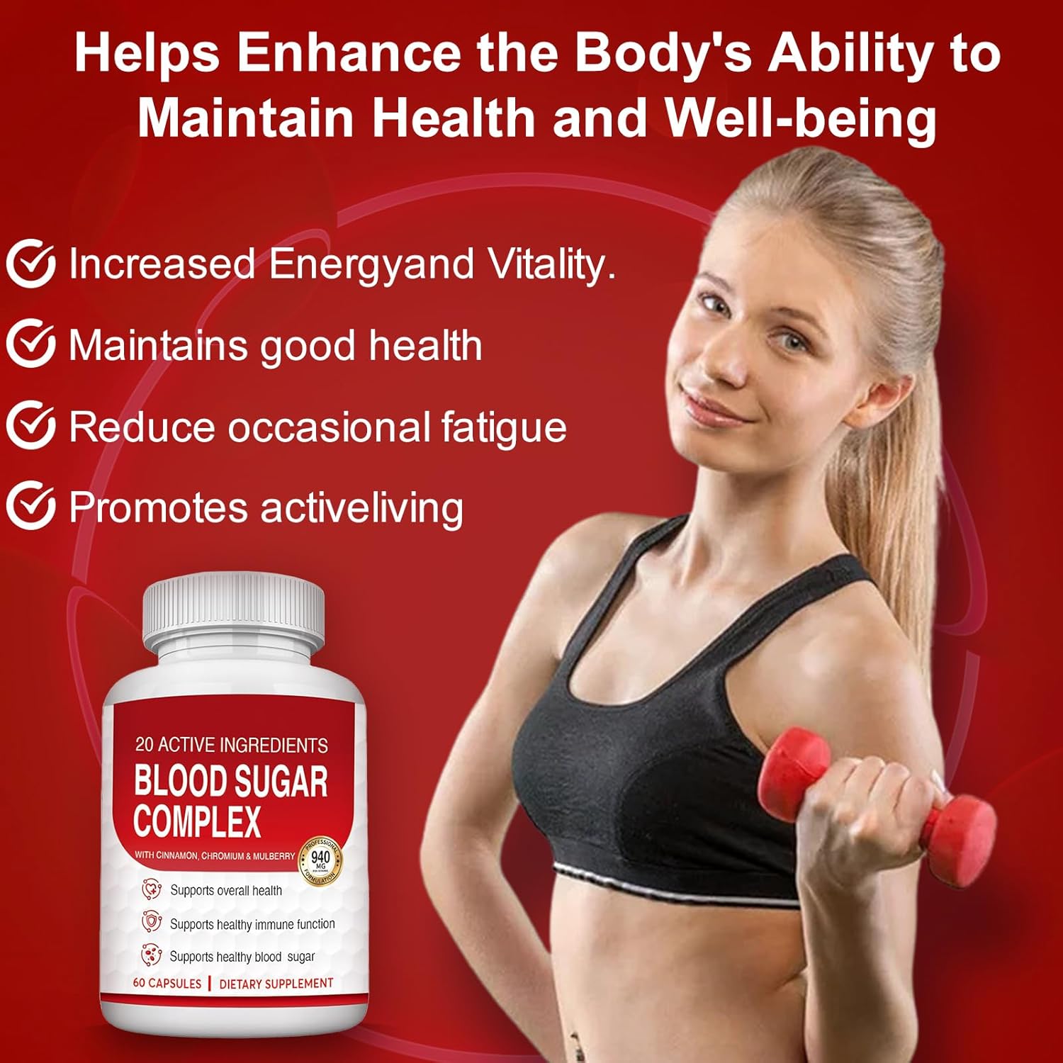 Blood Sugar Complex Supplement - Helps Maintain Normal Blood Sugar Levels - Natural Formula with Bitter Melon, Mulberry Leaf, Cinnamon, Non-GMO - 60 Capsules(1pc)