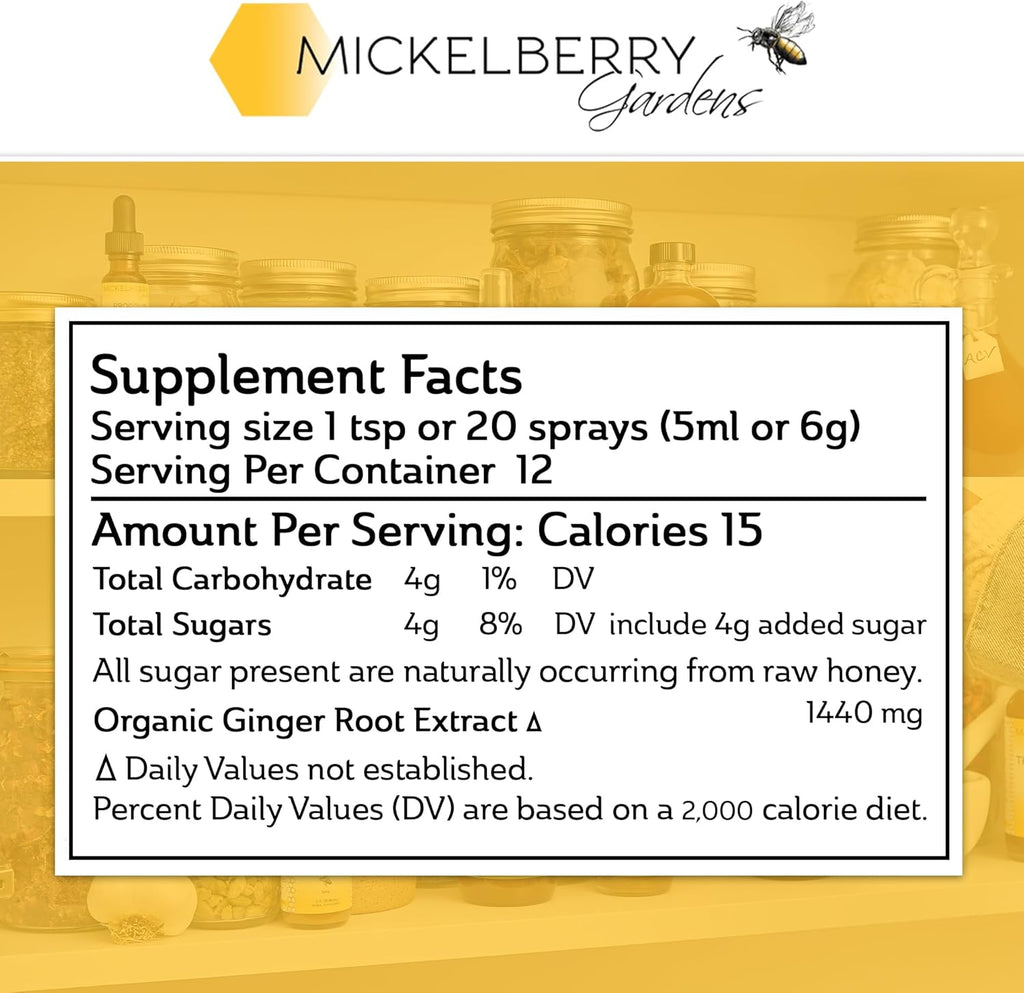 Mickelberry Gardens Immune Support Ginger Honey Spray – Organic Ginger Shots & Syrup for Immunity Boost, Digestive Health, and Wellness – 2 Oz (Pack of 2)