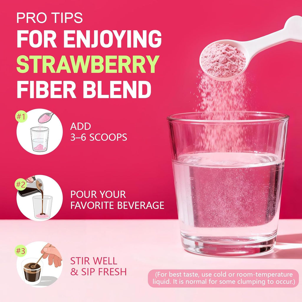 14G Fiber Supplement with Probiotics, Prebiotics, Digestive Enzymes, Vitamin C, Magnesium, Fruit&Herb Powder, Fiber Powder for Digestive Health & Skin Health, No Sugar, Strawberry, 40 Serv.