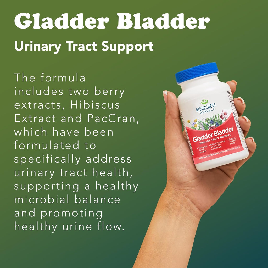 RidgeCrest Herbals Gladder Bladder, Urinary Tract Health Supplement. Contains Vitamin B6, Magnesium, Potassium with Cranberry and Hibiscus Extract. Helps Support Healthy Kidneys (60 Veg Caps, 30 Serv)