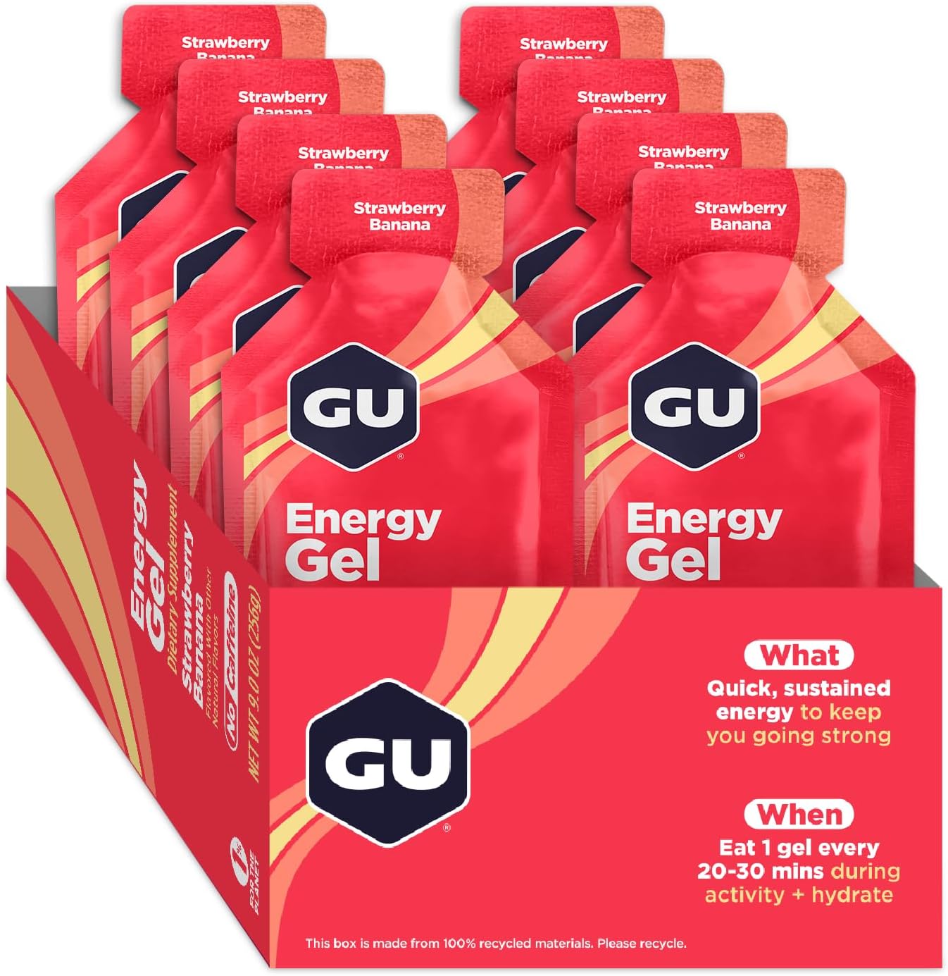 GU Energy Original Sports Nutrition Energy Gel, 8-Count, Strawberry Banana