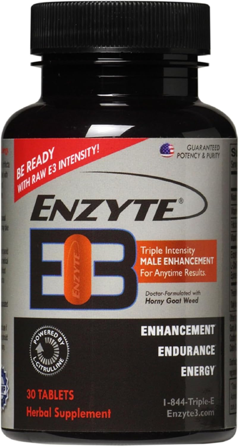 Enzyte3® Natural Male Enhancement Supplement for Energy and Endurance - L-Citrulline, Epimedium, Guarana Seed Extract, & Horny Goat Weed and More 30 Day Supply - 12 Pack Bundle