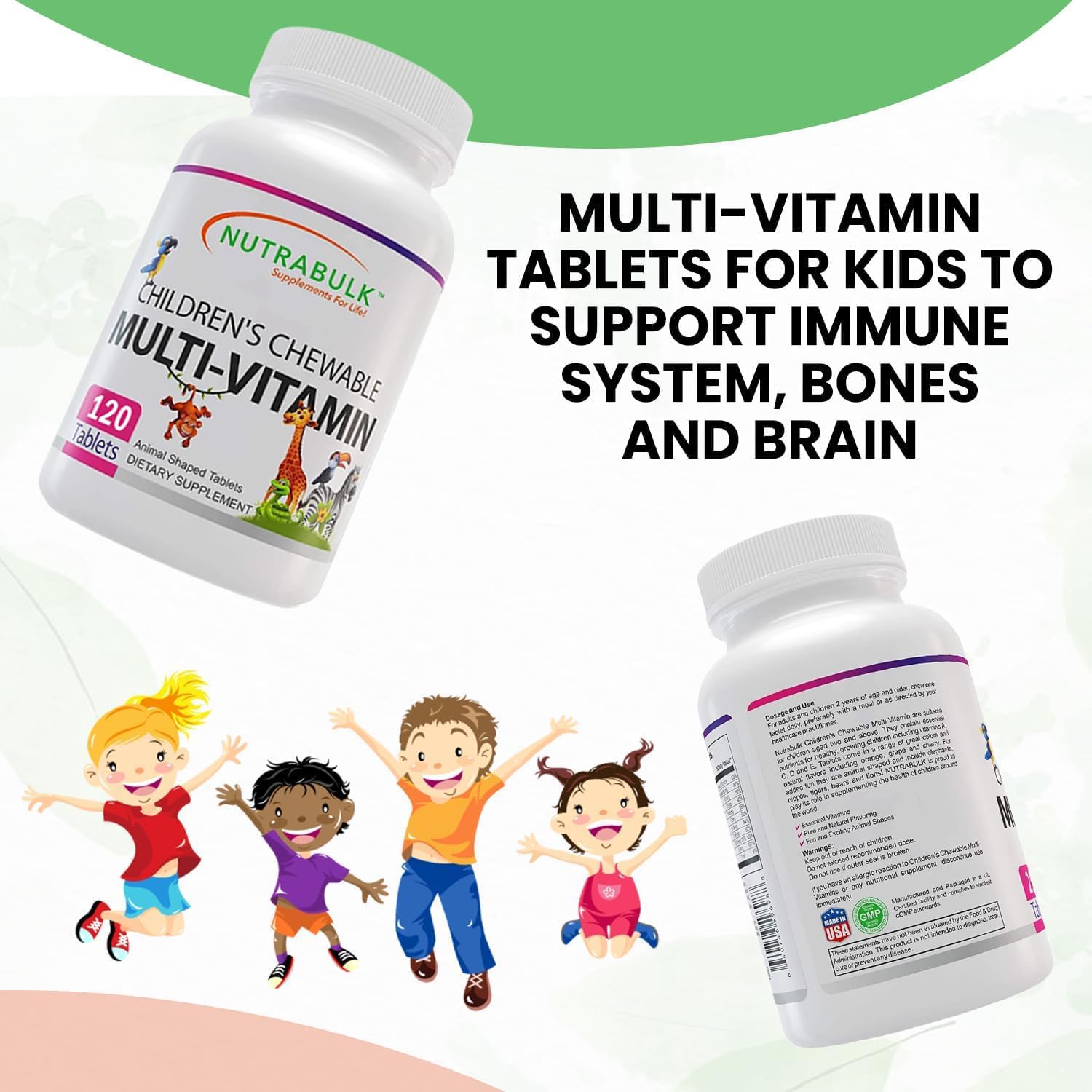 Children’s Chewable Multi-Vitamins - Promoting Kids' Overall Development - USA-Made, May Help to Support Immune, Bone, Brain & Overall Well Being- Vegan & Gluten Free - 120 Cherry Tablets